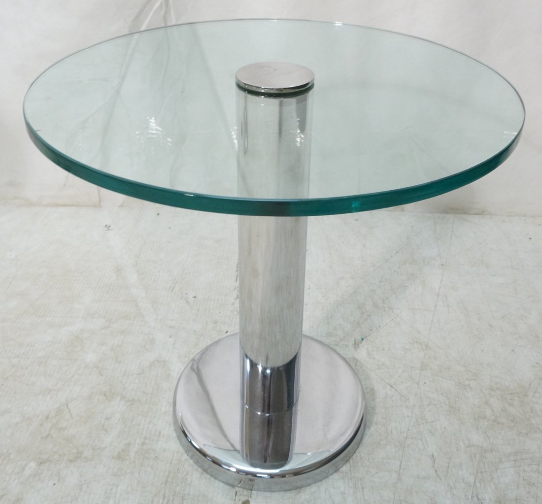 Glass Top Thick Chrome Column Side Table. Chrome (1 of 7)