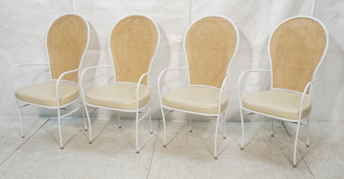 Set 4 Milo Baughman White Iron Patio Chairs. Cane (1 of 10)