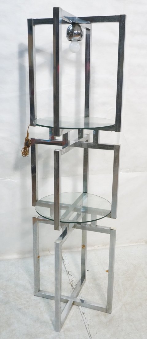 Chrome Column Form Shelf Display Unit. Round Glass (1 of 8)
