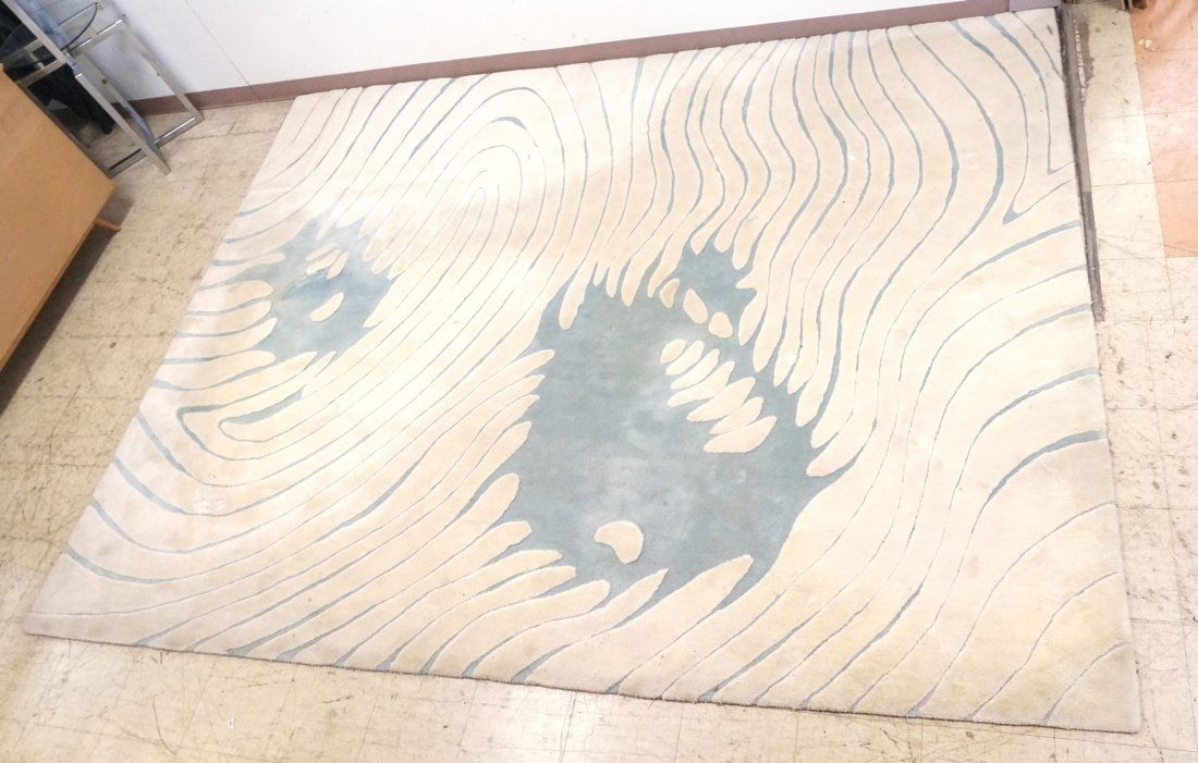 11'4" x 8'8" EDWARD FIELDS Custom Rug Carpet. Aqu: 11'4" x 8'8" EDWARD FIELDS Custom Rug Carpet. Aqua Ground with cream raised elements. Marked. -- Dimensions: ---