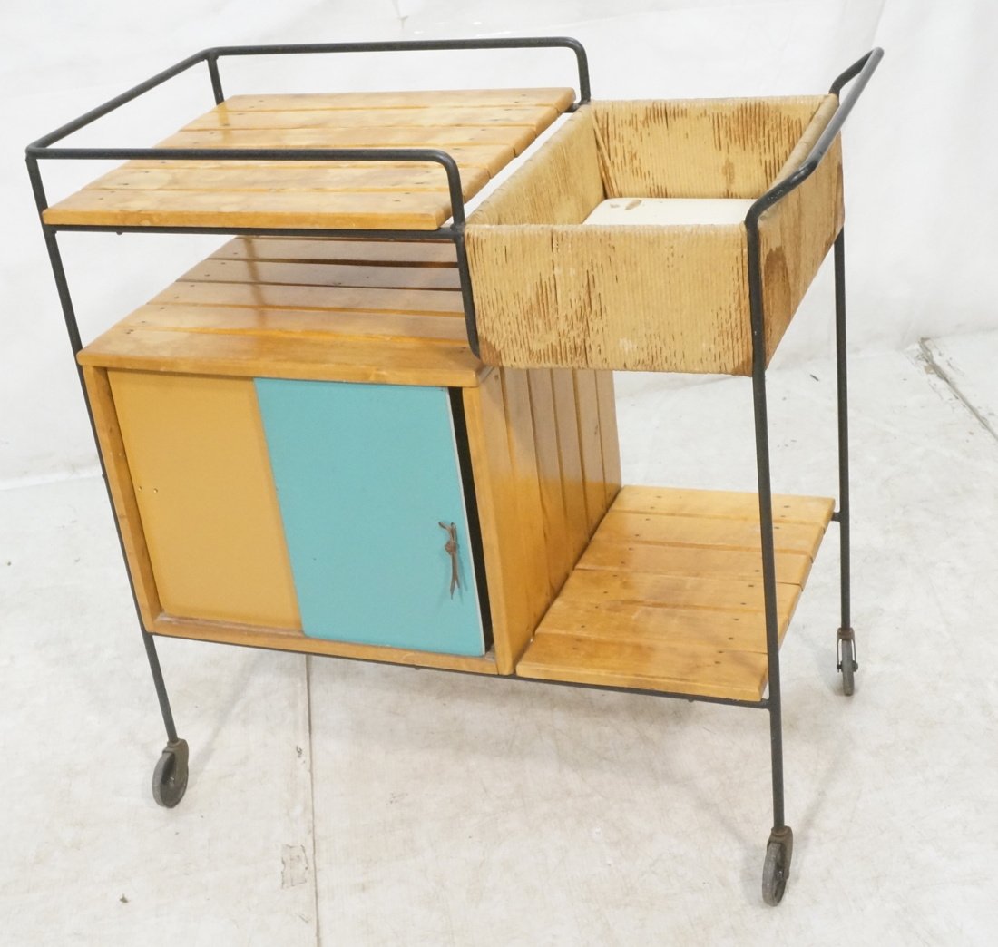 ARTHUR UMANOFF Rolling Bar Cart. Black Iron & woo (1 of 7)