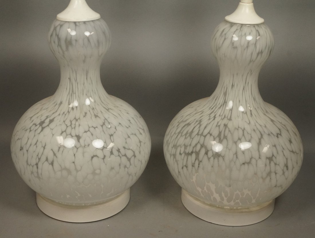 Pr Murano Art Glass Lamps. Clear glass with white (1 of 6)