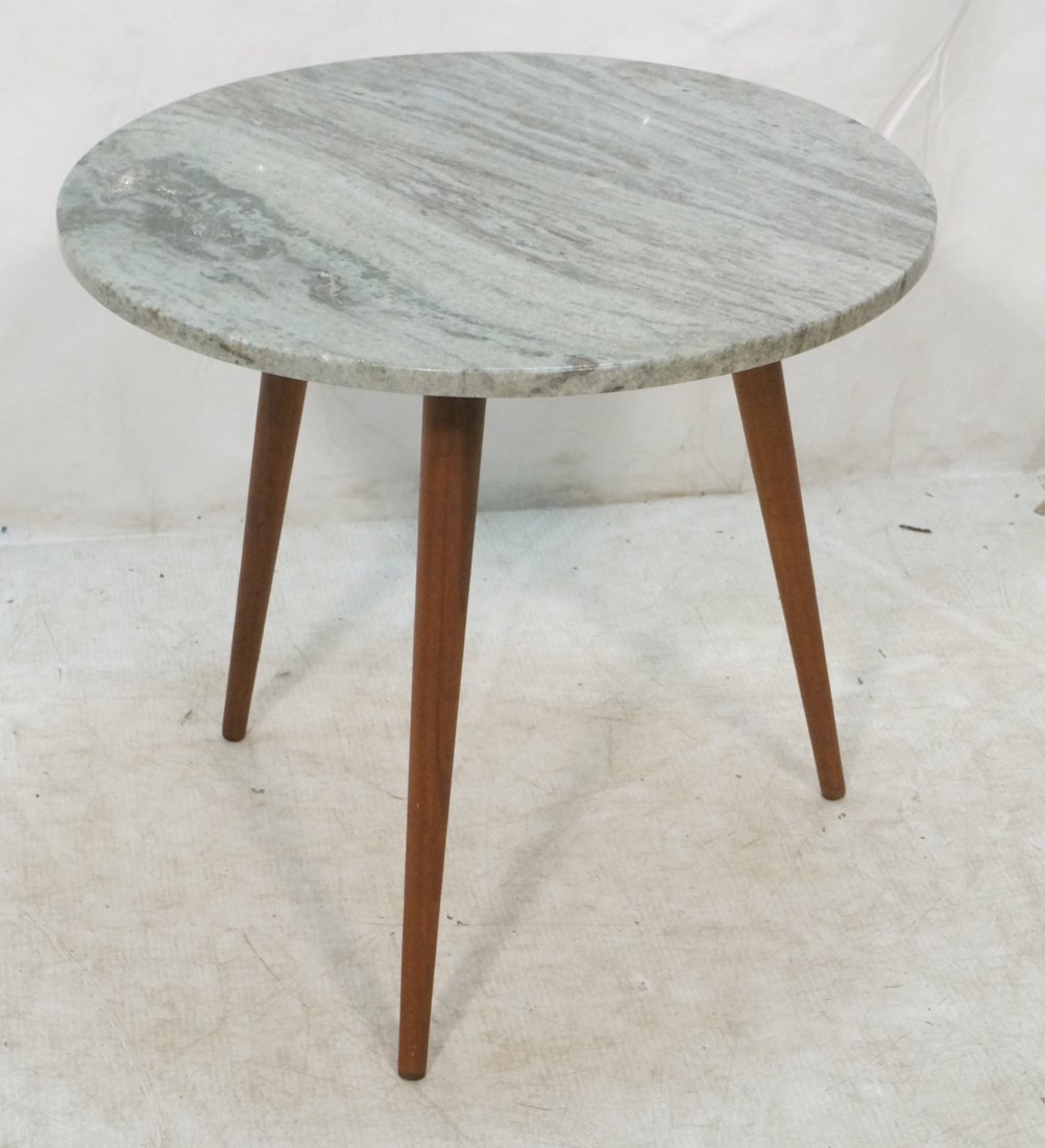 Round Gray Marble Top Side Table. Tapered long pe (1 of 5)