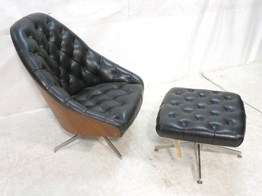 MILO BAUGHMAN Black Vinyl Lounge Chair Ottoman. T (1 of 8)