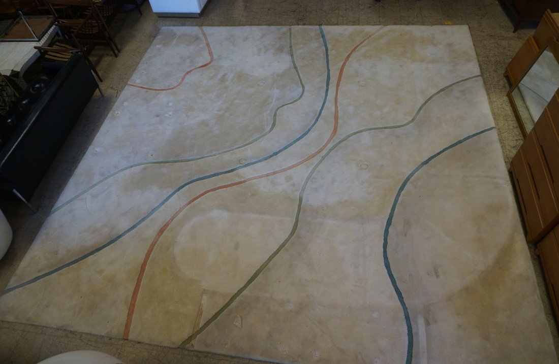 15' x 15' EDWARD FIELDS 100% Virgin Wool. Cream g: 15' x 15' EDWARD FIELDS 100% Virgin Wool. Cream ground with pastel green, peach & blue lower pile decorations. Marked-- Dimensions: H: 15' inches: W: 15' inches ---