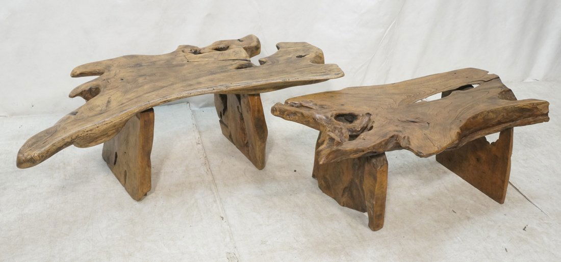 Two Natural Wood Slab Tables Benches. Free form e (1 of 8)