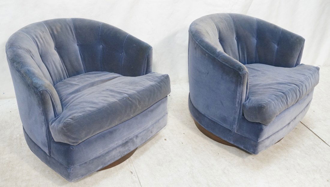 Pr Baughman Style Barrel Back Swivel Lounge Chair (1 of 10)