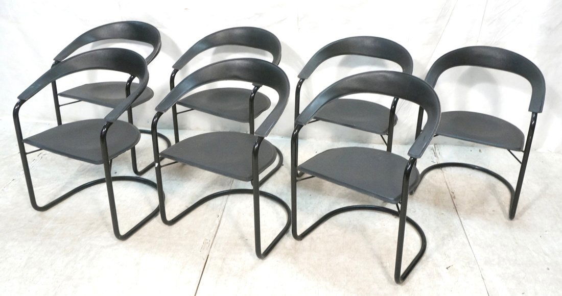 Set 7 Italian Black Leather Dining Chairs. Black (1 of 9)