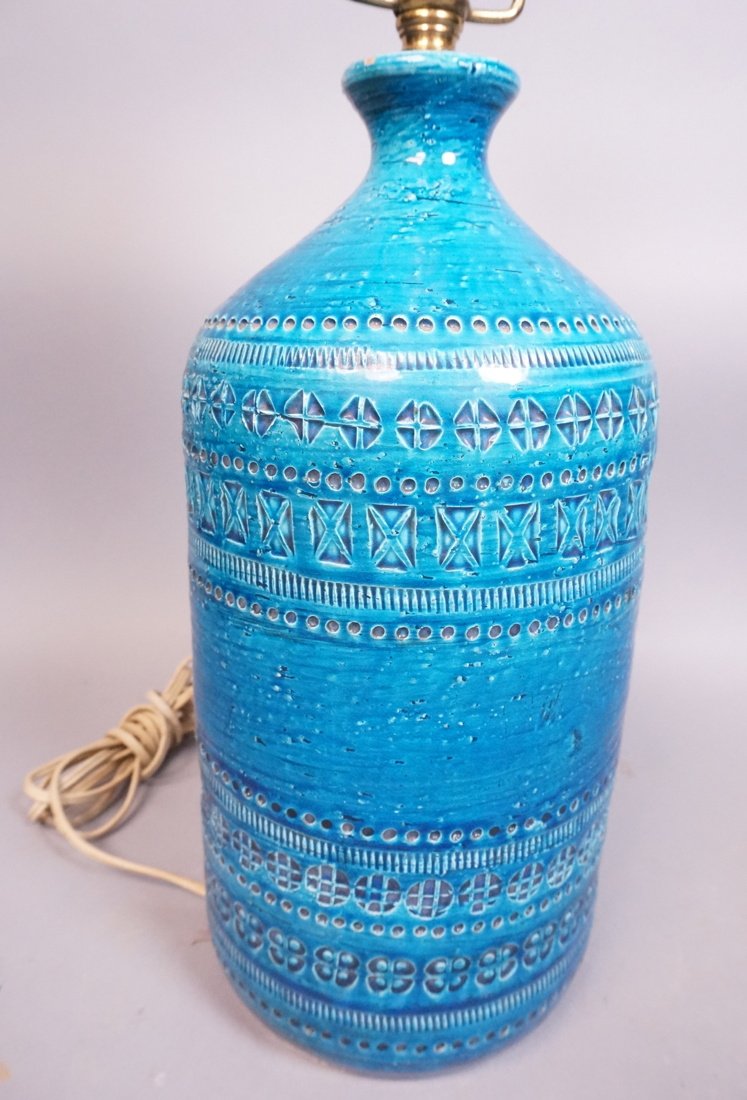 Bitossi Pottery Table Lamp.  Blue with Incised De (1 of 5)