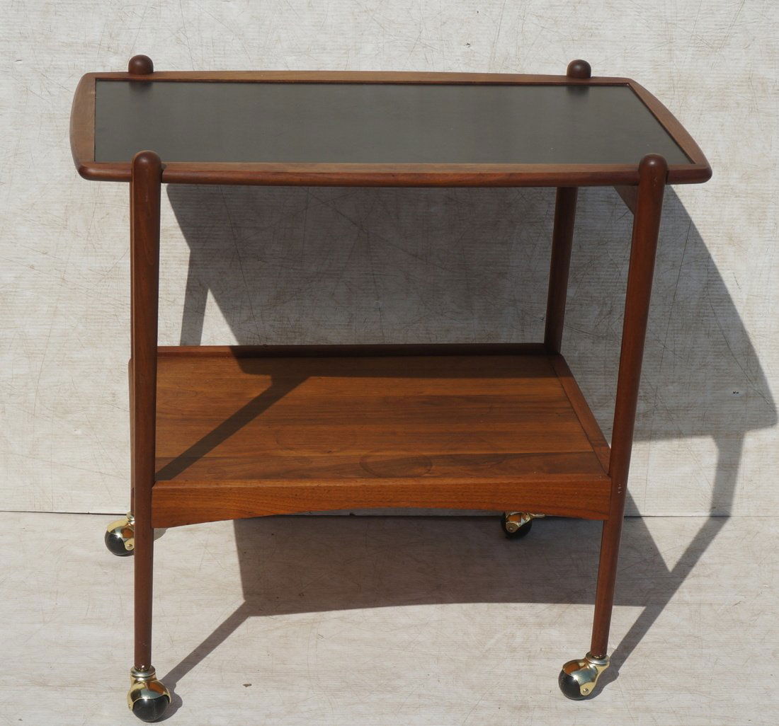 Danish Modern Teak Rolling Bar Cart.  Black top s (1 of 5)
