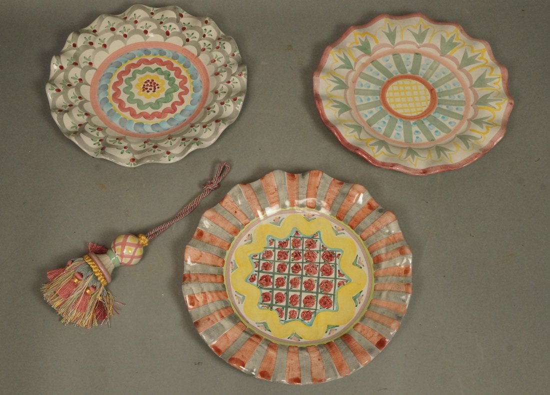 4pc MACKENZIE CHILDS Ceramics. 3 Ruffled edge Pla (1 of 8)