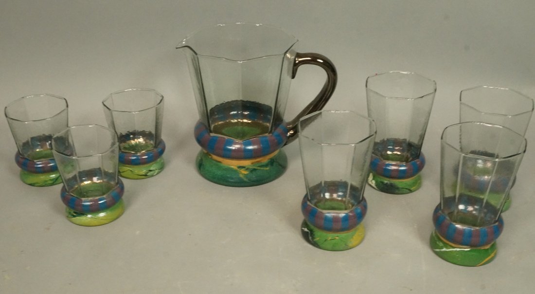 Lot 8pcs MACKENZIE CHILDS Painted Glassware. One (1 of 6)