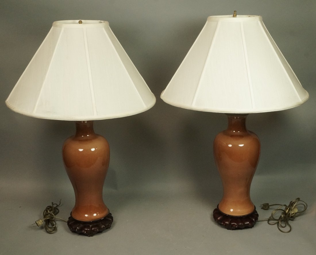 Pair of Asian Style PAUL HANSON lamps. Signed wit (1 of 5)