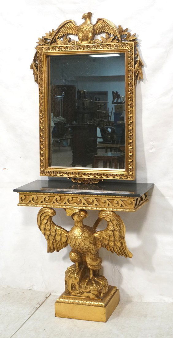 2pc Carved Eagle Gilt Wood Console Table & Mirror (1 of 10)
