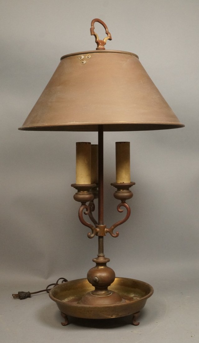 Bronze Three Light Candle Lamp. Bowl base on feet (1 of 8)