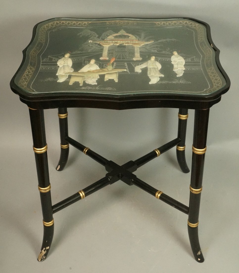 Inlaid Mother of Pearl Lacquered Asian Side Table (1 of 6)