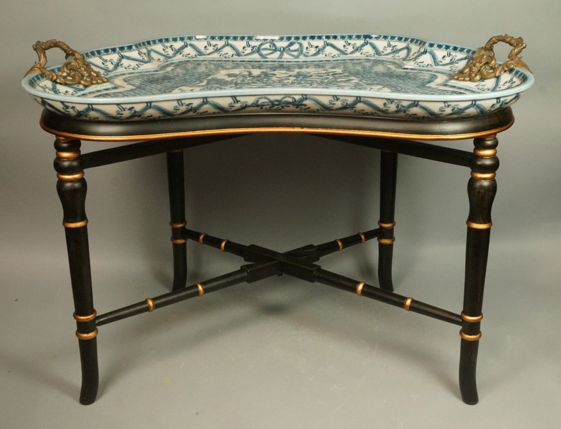 Contemporary New Blue & White Pottery Tray Table. (1 of 6)
