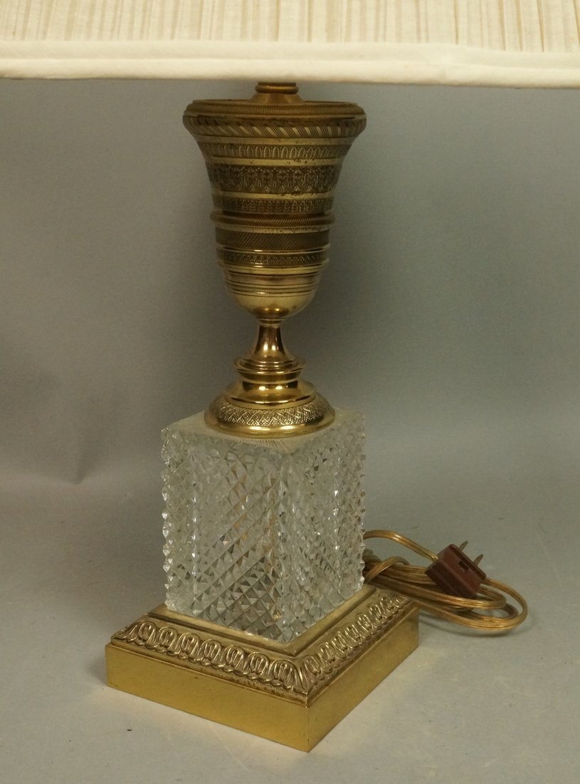 Cut Crystal Brass Vintage Table Lamp. Square crys (1 of 6)
