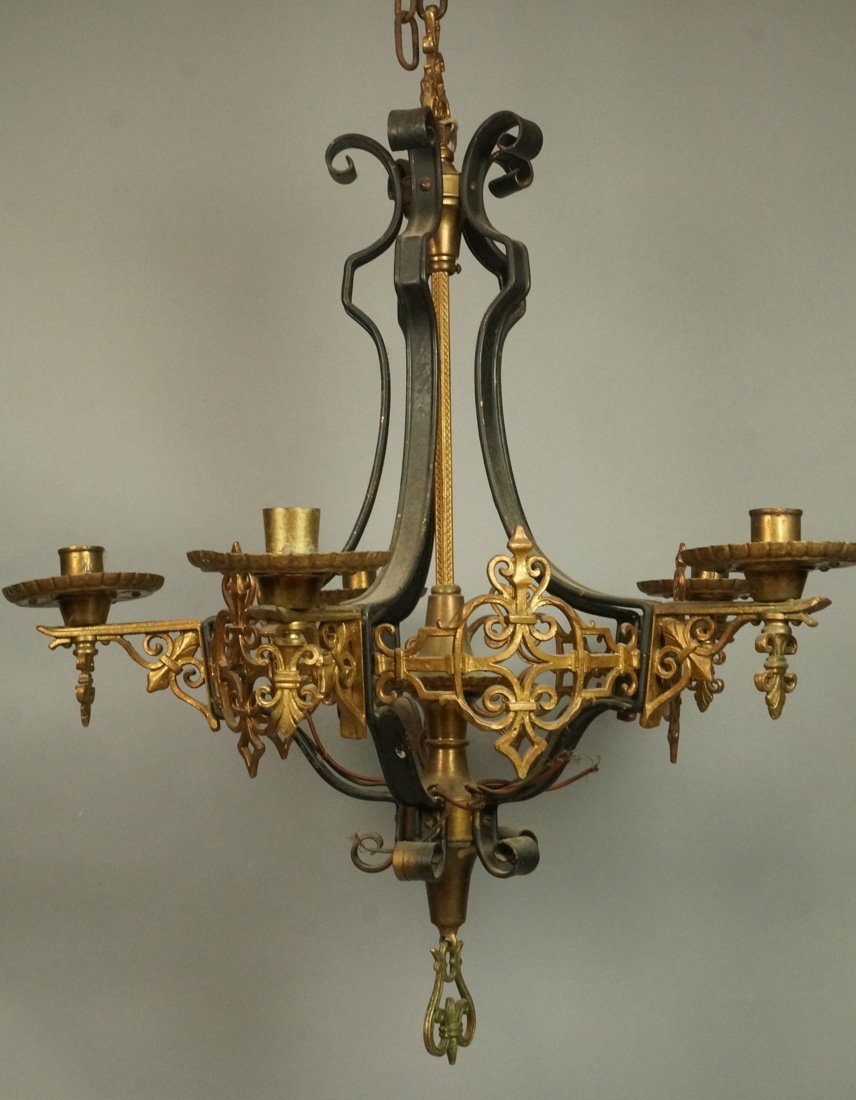 Antique Black Iron & Brass Hanging Pendant Light (1 of 7)
