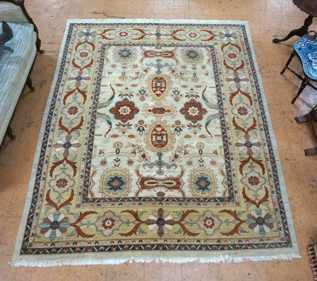 9'7" x 8'3" Vintage Oriental Carpet Rug. Cream gr (1 of 10)
