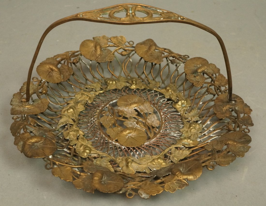 Brass Wire and stamped metal Morning Glory Low Bo: Brass Wire and stamped metal Morning Glory Low Bowl Basket. -- Dimensions: : W: 8 inches: D: 8 inches --- US Shipping charge: $20