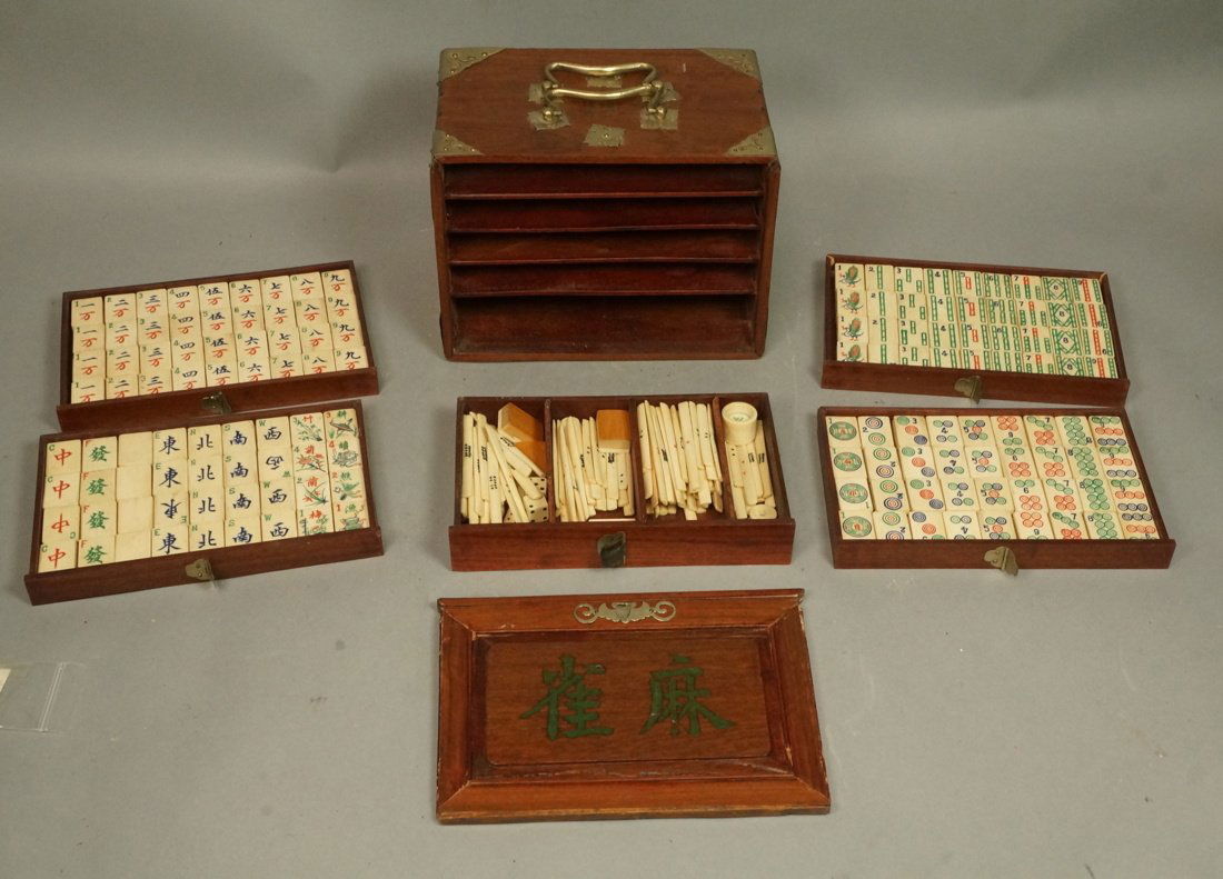 Mah Jongg Tile Set In Light Wood Box Case. Five i (1 of 9)
