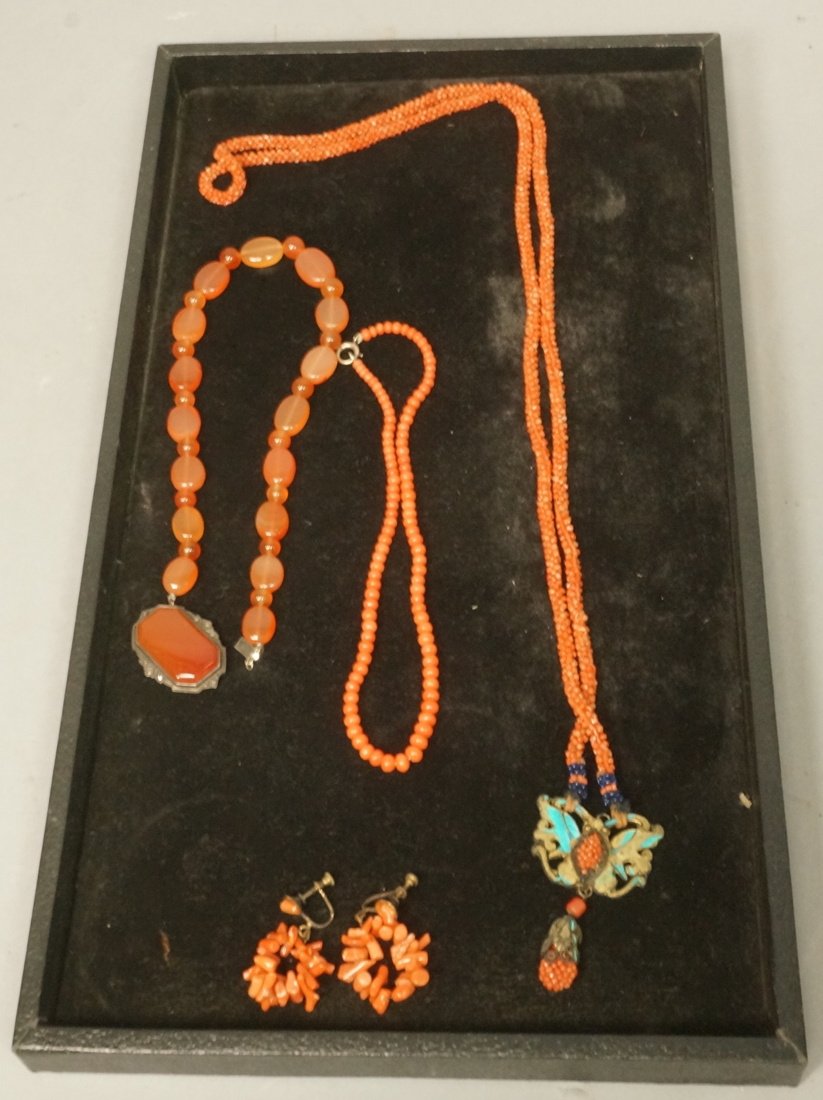 4pc Jewelry Lot. Coral. Antique Chinese Necklace (1 of 7)