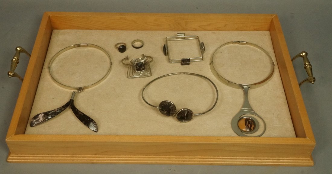 7pcs Columbia Modernist Jewelry. Silver metal wit (1 of 8)