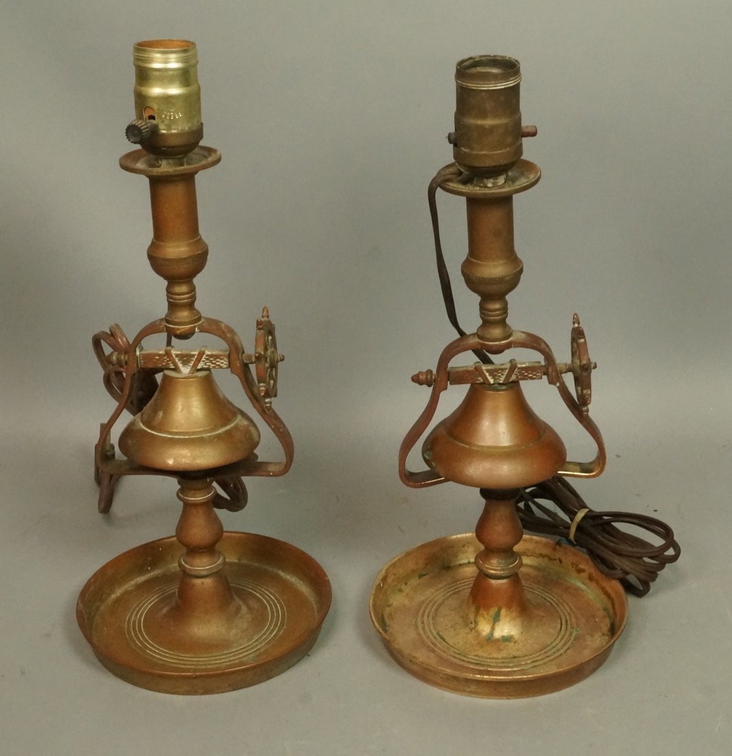Pr Bronze Vintage Ships Bell & Wheel Table Lamps. (1 of 10)