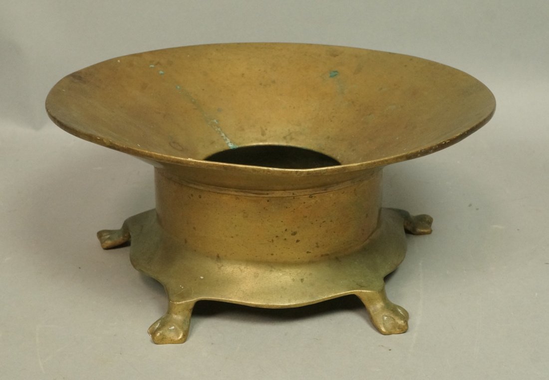 Antique Brass Spittoon. Footed. Marked Patent Jun (1 of 7)
