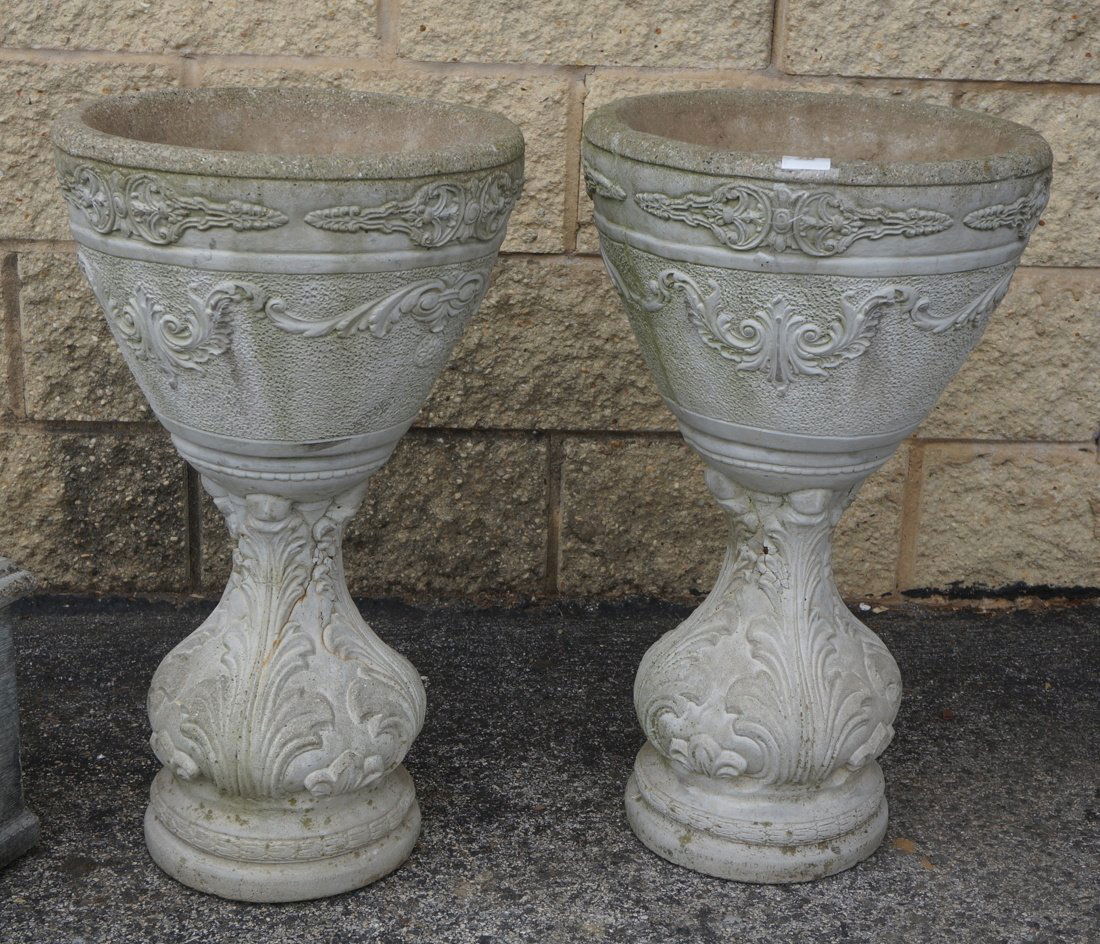 Pair of Classical Design Tall Cement Garden Pots (1 of 6)
