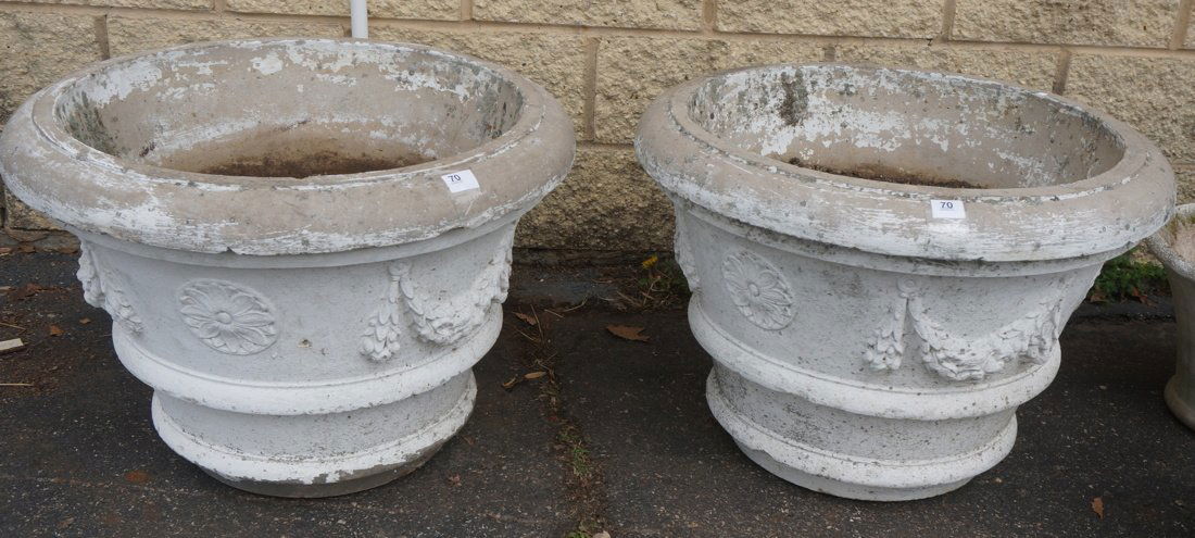 Two Extra Large Cement Garden pots. Marked CALLOW (1 of 5)