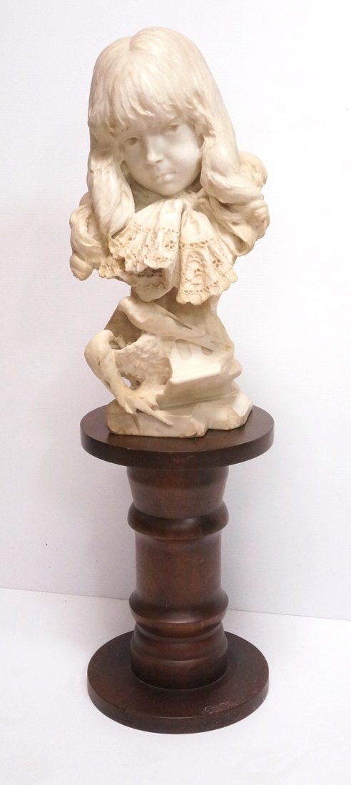 Marble bust woman's head with scarf and birds nes (1 of 9)