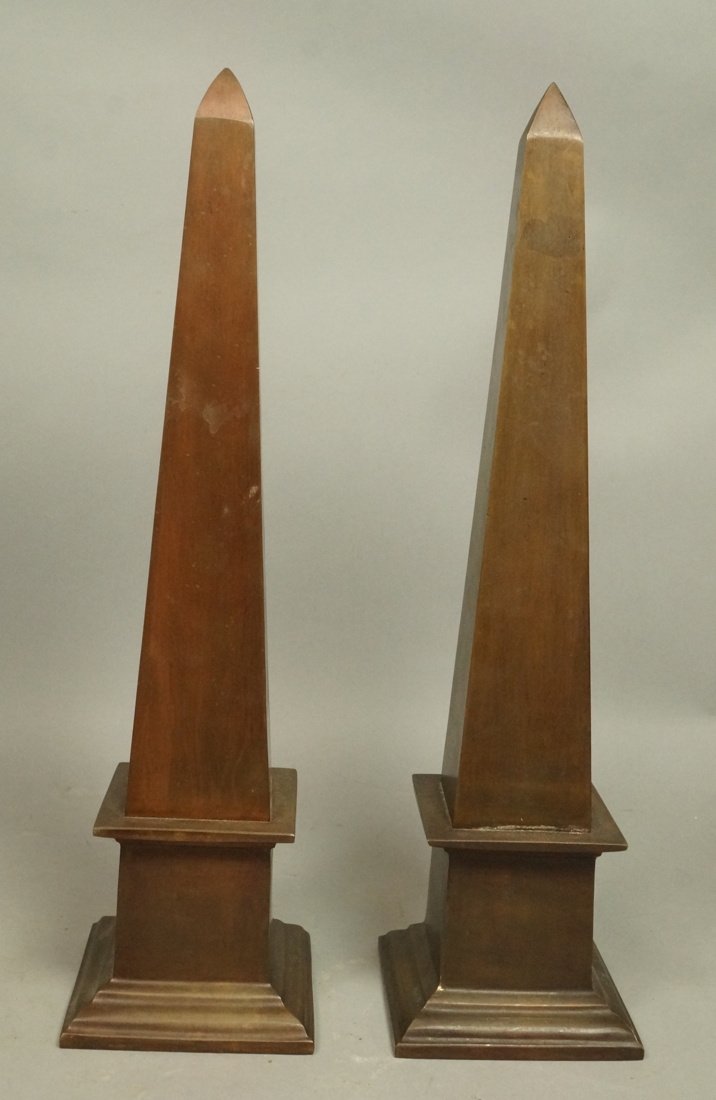 Pr Bronze Finish Brass Obelisks. Modernist Decora: Pr Bronze Finish Brass Obelisks. Modernist Decorator. -- Dimensions: H: 18 inches: W: 4.75 inches: D: 4.75 inches --- US Shipping charge: $35