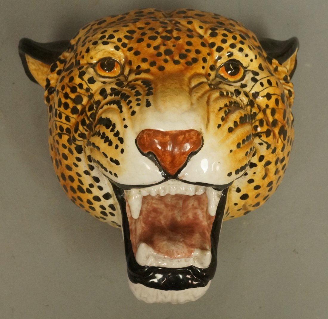 Glazed Terracotta Cat Head Sculpture. Wall Mounte (1 of 8)