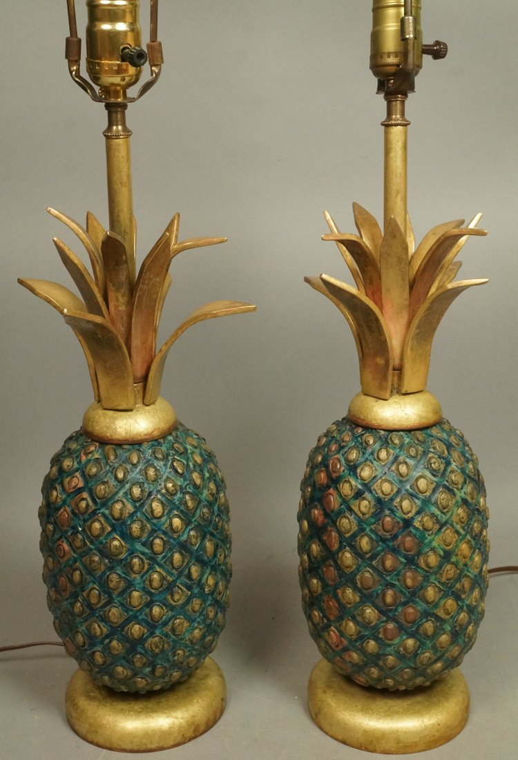 Pr Pineapple Bronze Table Lamps. Stamped PEPE MEN (1 of 10)