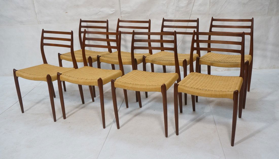 Set 8 J.L. MOLLER Danish Teak Dining Chairs. Wove (1 of 10)