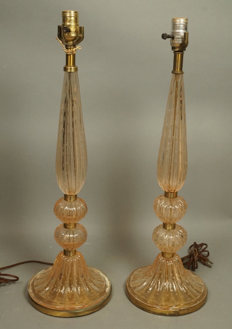 Pr Murano Italian Art Glass Table Lamps. Pale pea (1 of 8)