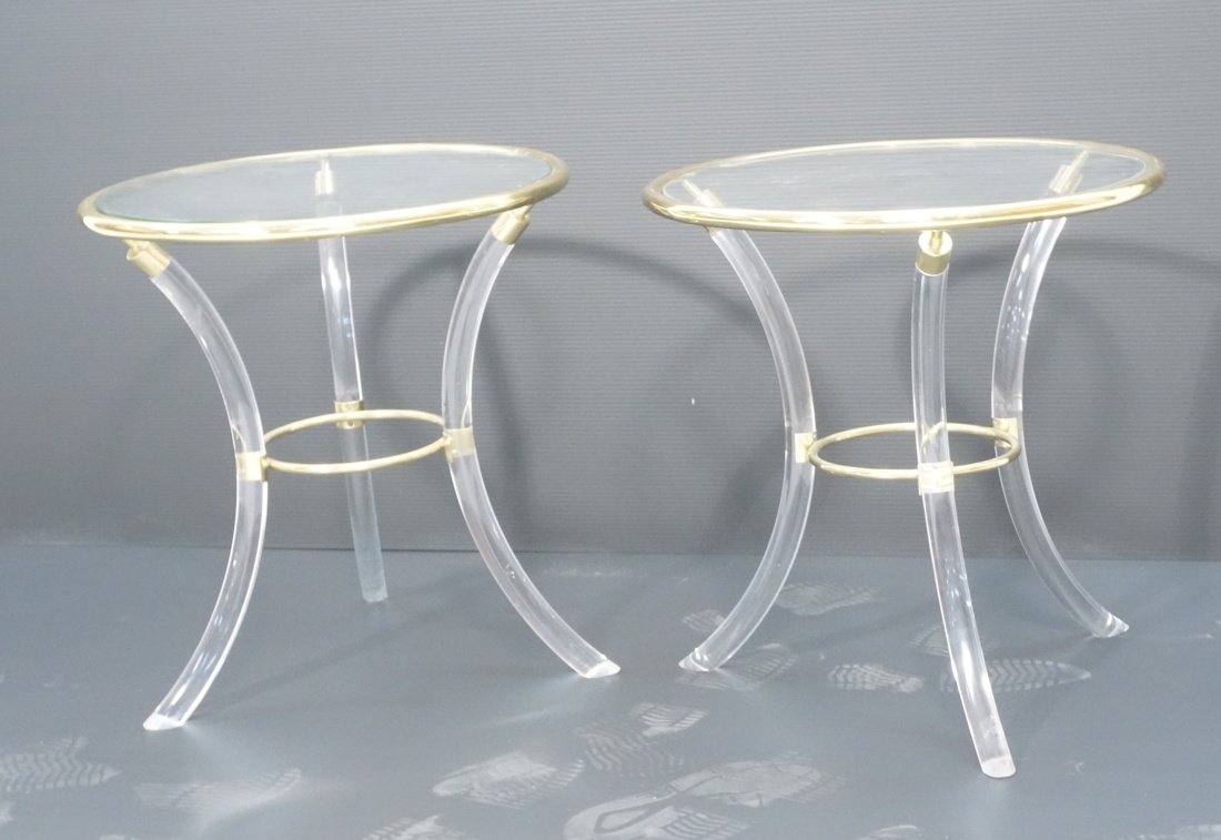 Pr Regency Decorator Lucite & Brass Side Tables. (1 of 10)