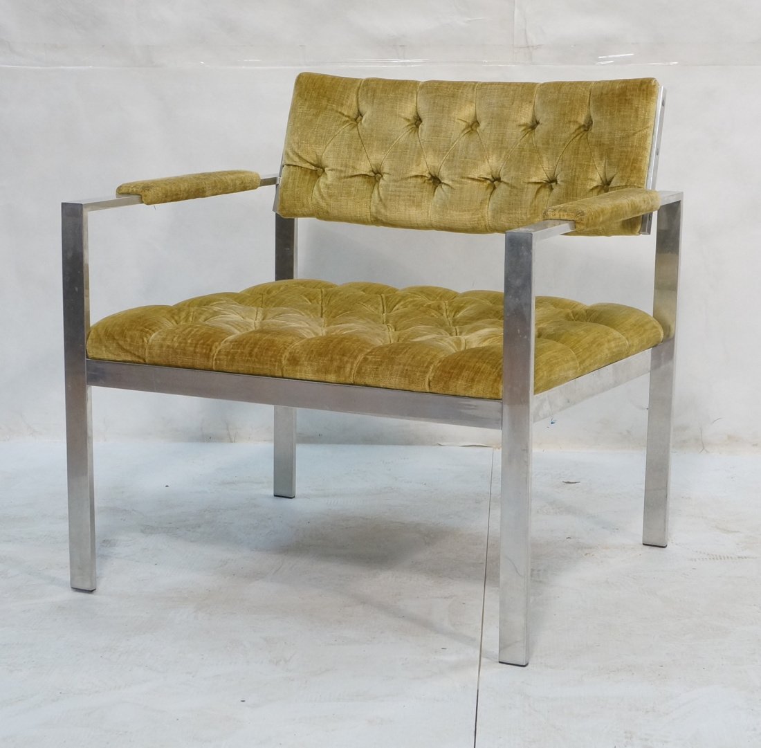 HARVEY PROBBER Chrome Lounge Chair. Tufted Gold U (1 of 7)
