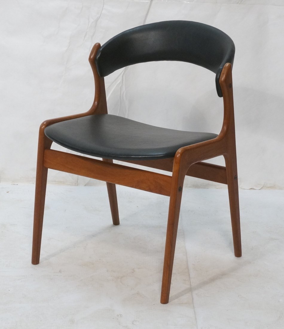 Swedish Modern Teak Side Desk Chair. Black Vinyl (1 of 9)