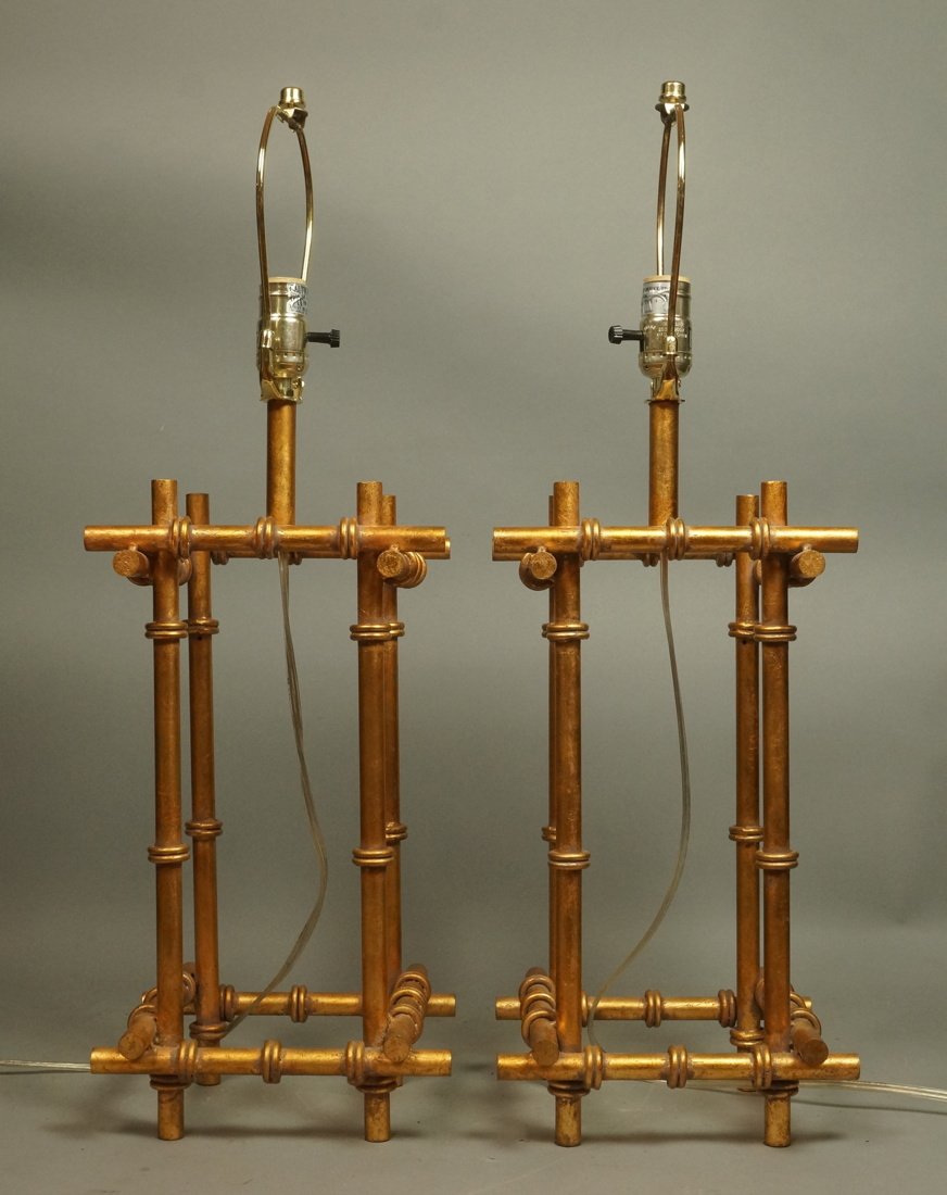 Pr Gilt Metal Faux Bamboo Table Lamps. (1 of 10)