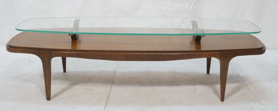 Glass Top Walnut modernist Coffee Table. Shaped l (1 of 10)