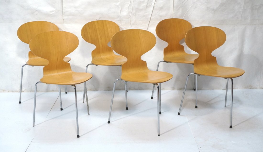 Set 6 FRITZ HANSEN Ant Chairs. Chrome Legs. Blond (1 of 10)