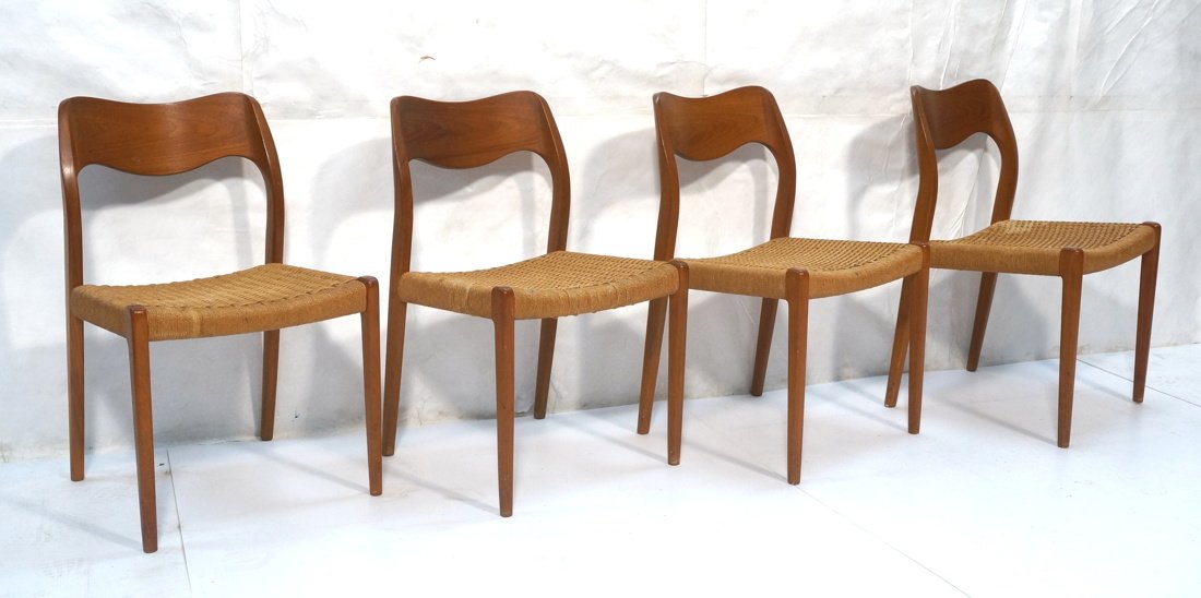 Set 4 Danish Modern Teak Woven Seat Side Chairs. (1 of 10)