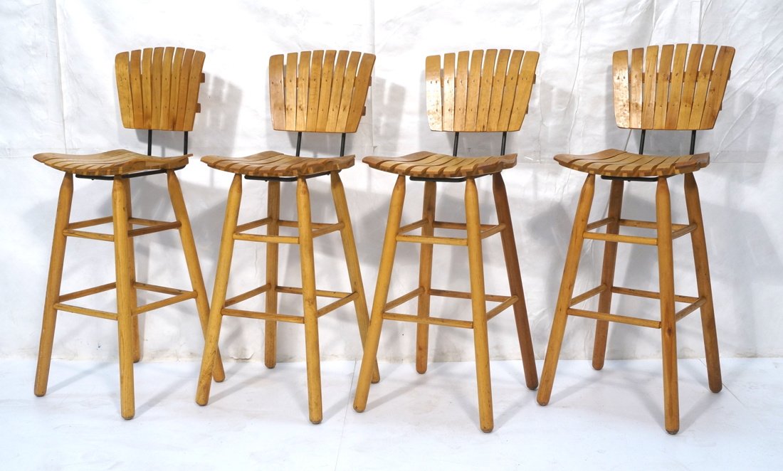Set 4 ARTHUR UMANOFF style Wood Slat Bar Stools. (1 of 9)