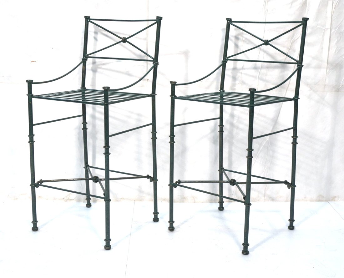 Pr Green Patina Metal Bar Stools. Contemporary De (1 of 8)
