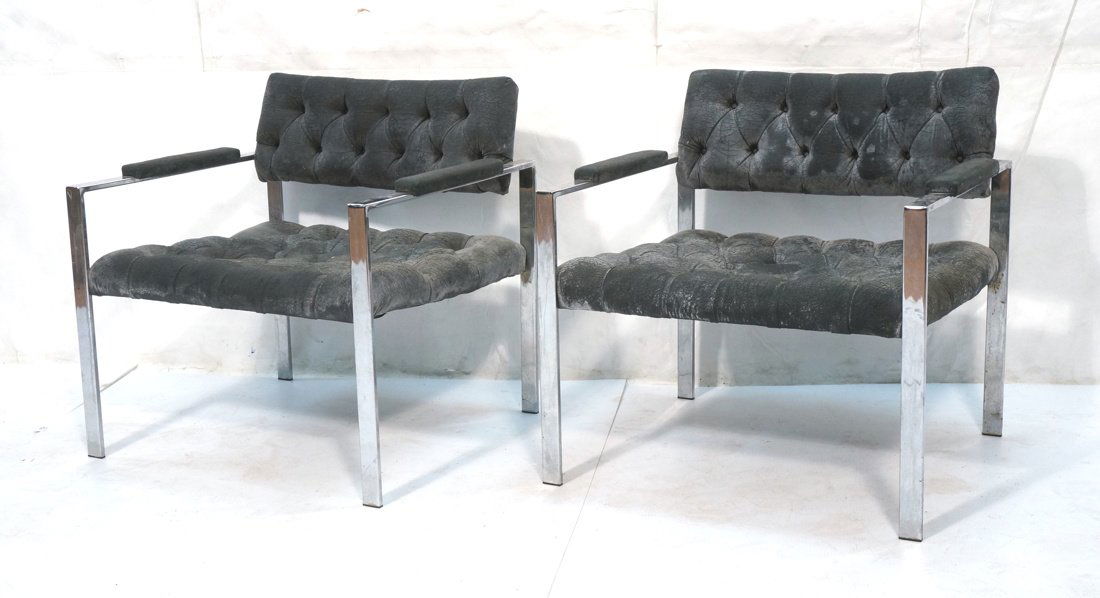 Pr Harvey Probber Arm Lounge Chairs. Flat chrome f (1 of 10)