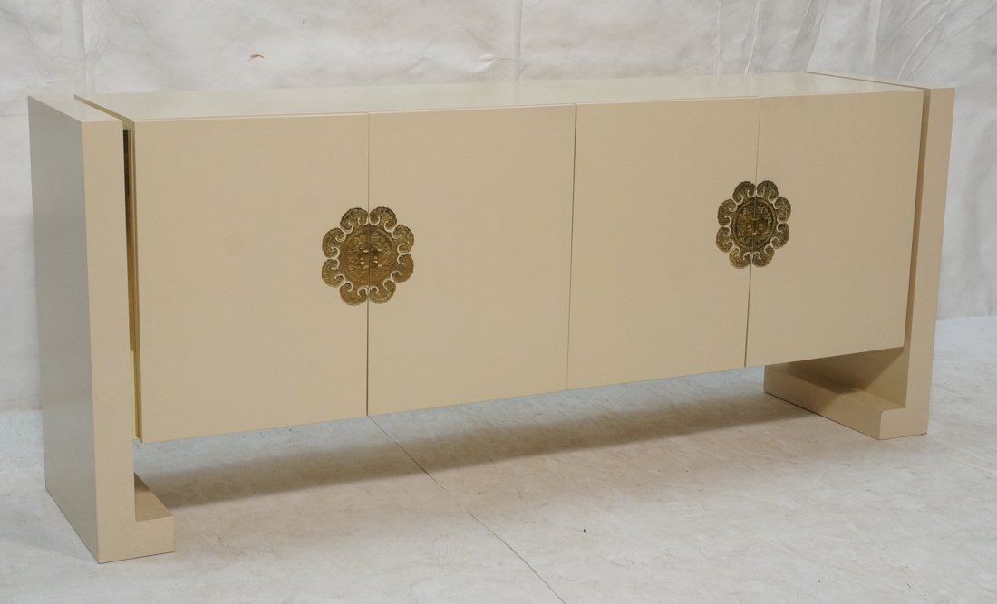 Cream Lacquer Modernist Brass Credenza Sideboard. (1 of 10)