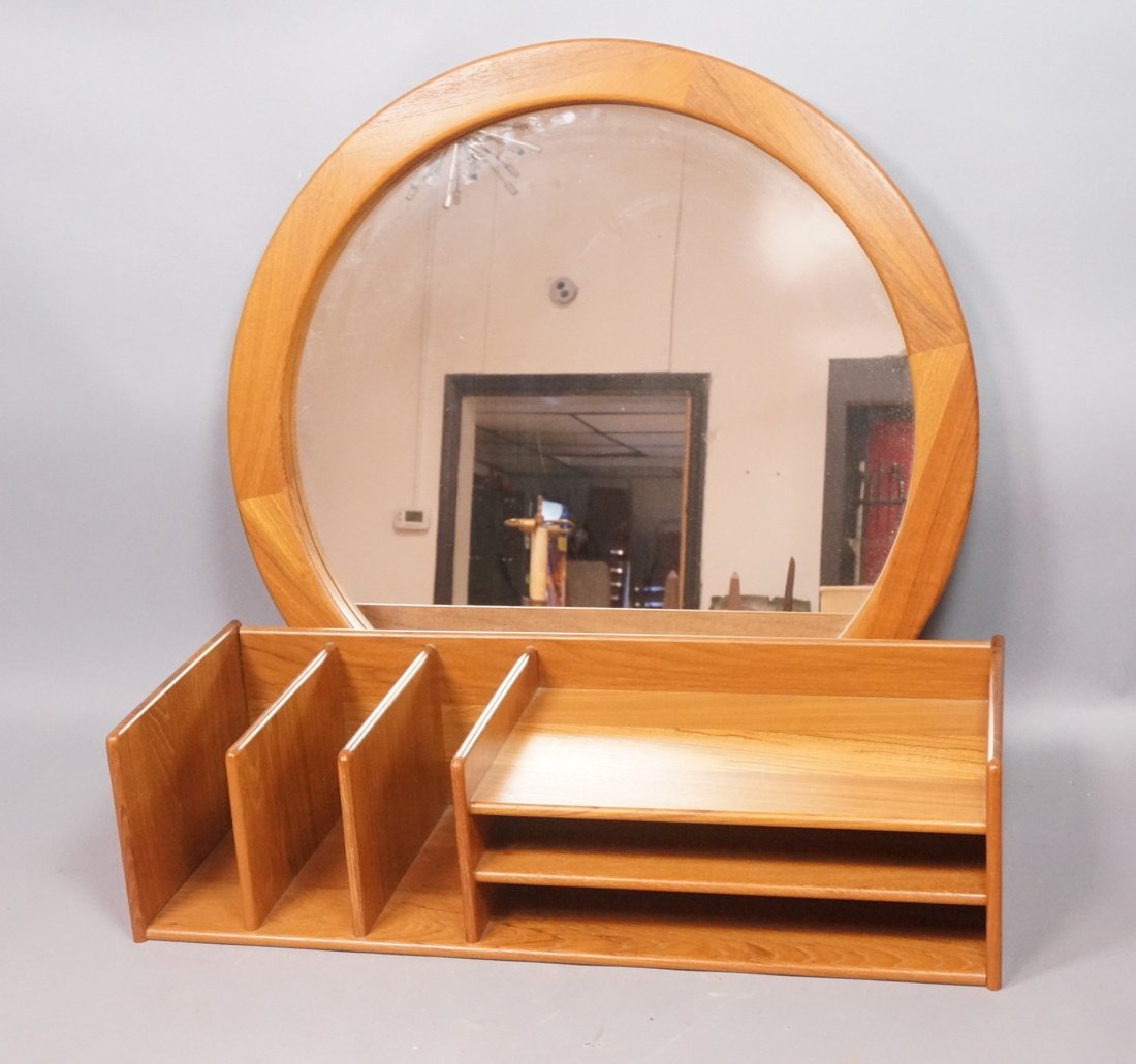 Round Danish Modern Teak Wall Mirror & Wall Mount (1 of 10)